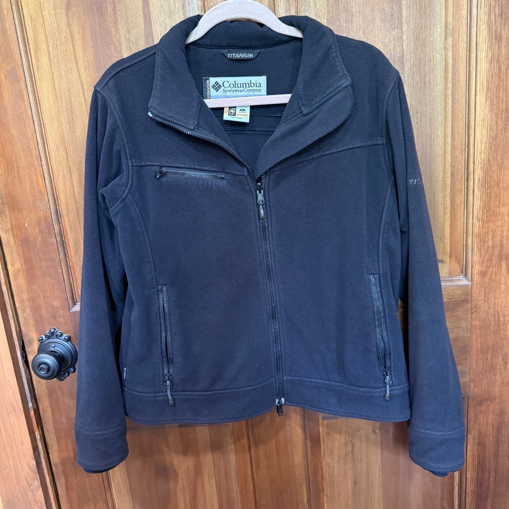 Columbia Titanium Fleece Jacket Womens Large Black Full Zip Outdoor Hiking Coat